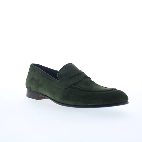 Di Bianco Agata Mens Green Suede Slip On Loafers & Slip Ons Penny Shoes
