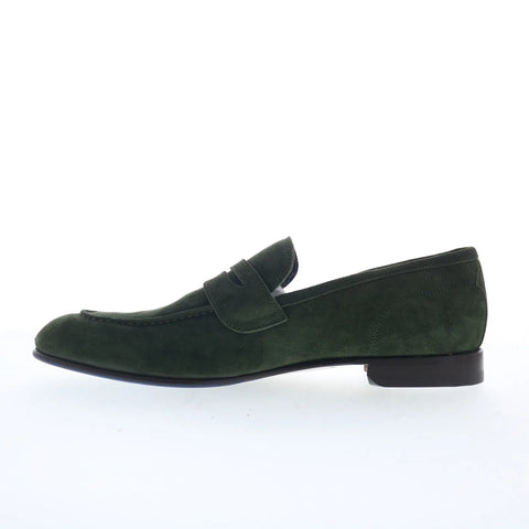 Di Bianco Agata Mens Green Suede Slip On Loafers & Slip Ons Penny Shoes