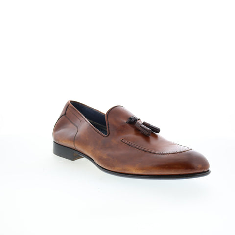 Di Bianco Bari Mens Brown Leather Slip On Loafers & Slip Ons Tasseled Shoes