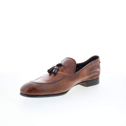 Di Bianco Bari Mens Brown Leather Slip On Loafers & Slip Ons Tasseled Shoes