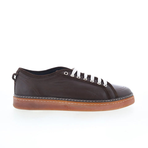 Di Bianco Bella Mens Brown Leather Lace Up Lifestyle Sneakers Shoes