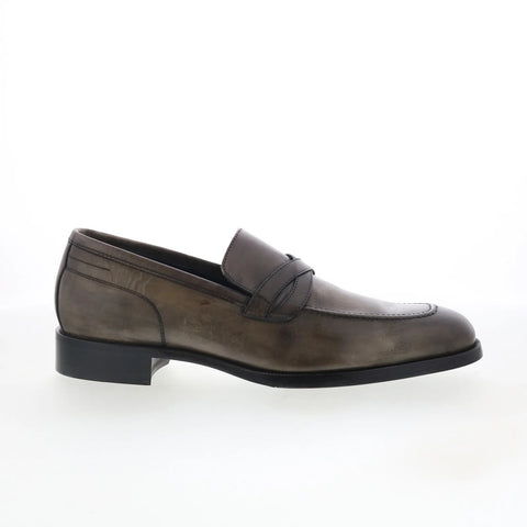Di Bianco Binetto Mens Gray Leather Slip On Loafers & Slip Ons Penny Shoes