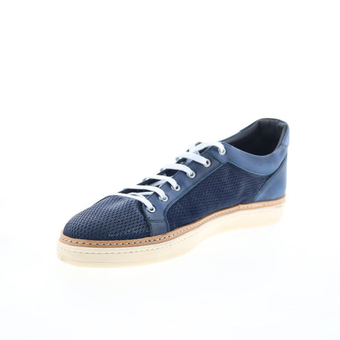 Di Bianco Binetto Mens Blue Leather Lace Up Lifestyle Sneakers Shoes