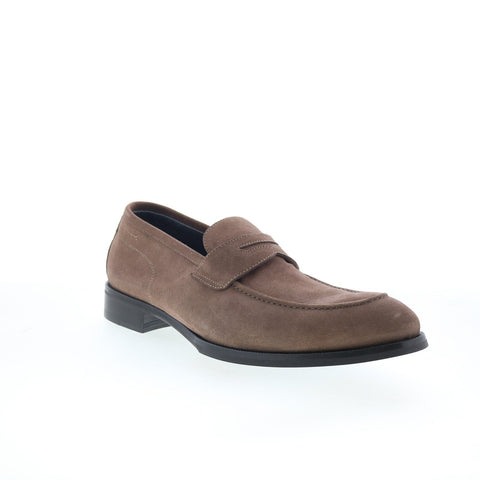 Di Bianco Brera Mens Brown Suede Slip On Loafers & Slip Ons Penny Shoes