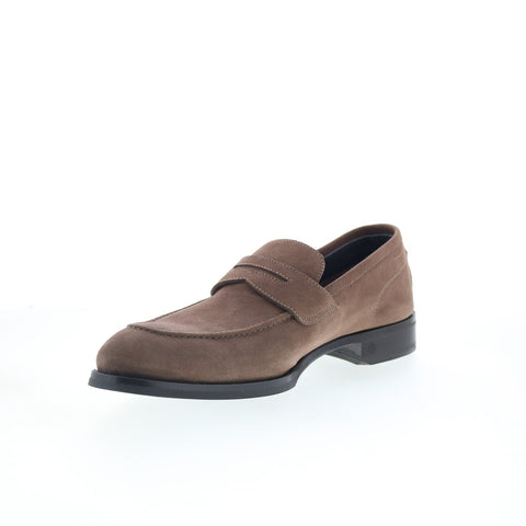 Di Bianco Brera Mens Brown Suede Slip On Loafers & Slip Ons Penny Shoes