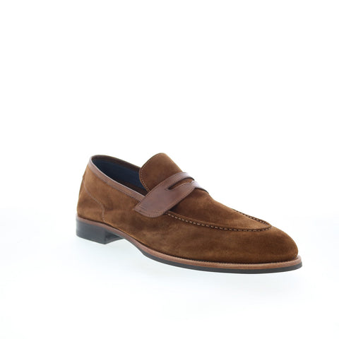 Di Bianco Brera Mens Brown Suede Slip On Loafers & Slip Ons Penny Shoes