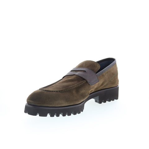 Di Bianco Brera Mens Brown Suede Slip On Loafers & Slip Ons Penny Shoes