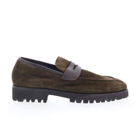 Di Bianco Brera Mens Brown Suede Slip On Loafers & Slip Ons Penny Shoes