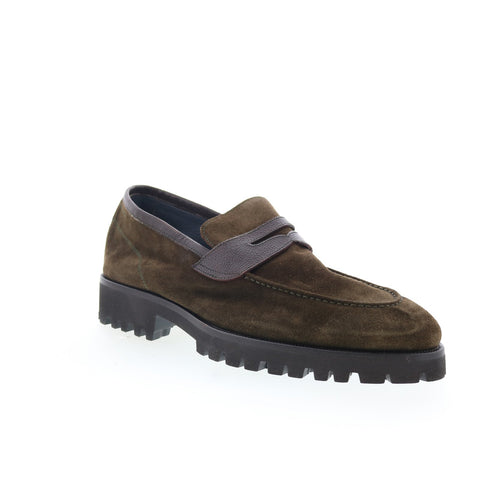 Di Bianco Brera Mens Brown Suede Slip On Loafers & Slip Ons Penny Shoes