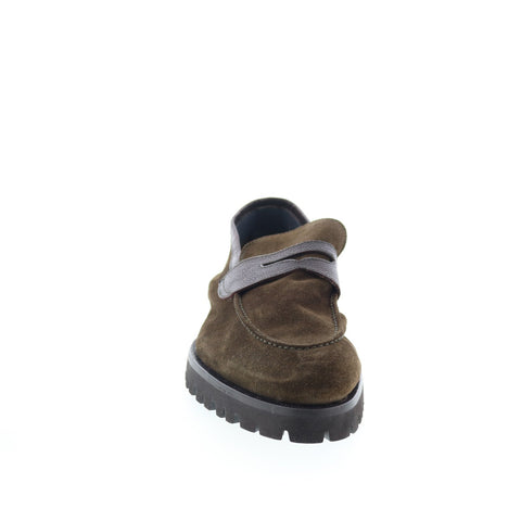 Di Bianco Brera Mens Brown Suede Slip On Loafers & Slip Ons Penny Shoes