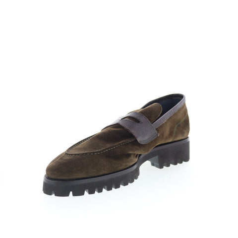 Di Bianco Brera Mens Brown Suede Slip On Loafers & Slip Ons Penny Shoes