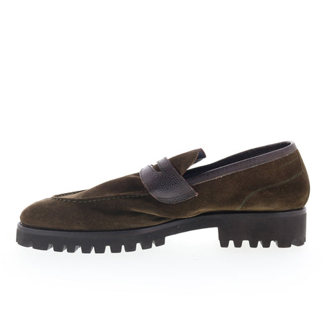 Di Bianco Brera Mens Brown Suede Slip On Loafers & Slip Ons Penny Shoes