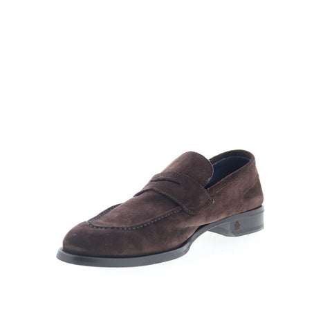 Di Bianco Brera Mens Brown Suede Slip On Loafers & Slip Ons Penny Shoes