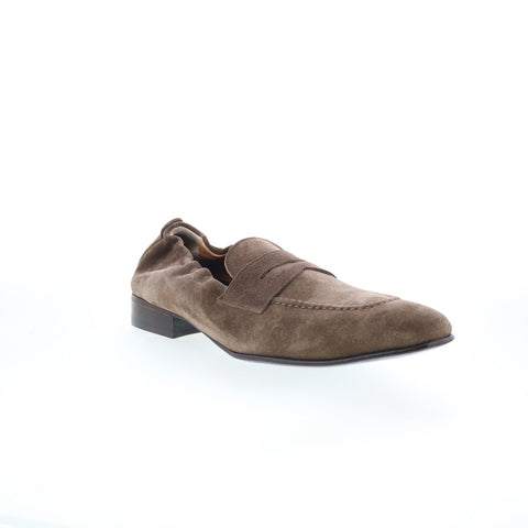 Di Bianco Brera Mens Brown Suede Slip On Loafers & Slip Ons Penny Shoes