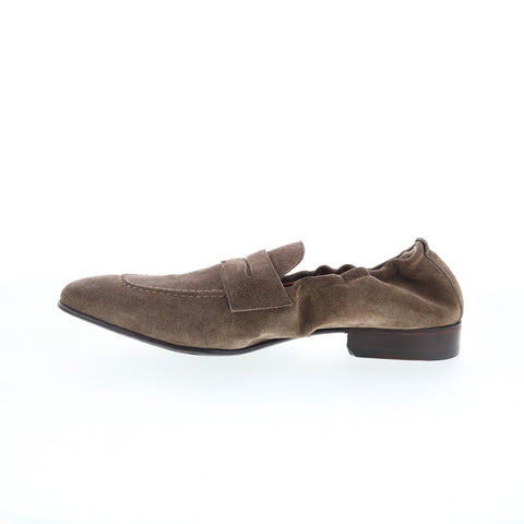 Di Bianco Brera Mens Brown Suede Slip On Loafers & Slip Ons Penny Shoes