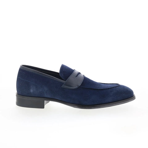 Di Bianco Brera Mens Blue Suede Slip On Loafers & Slip Ons Penny Shoes