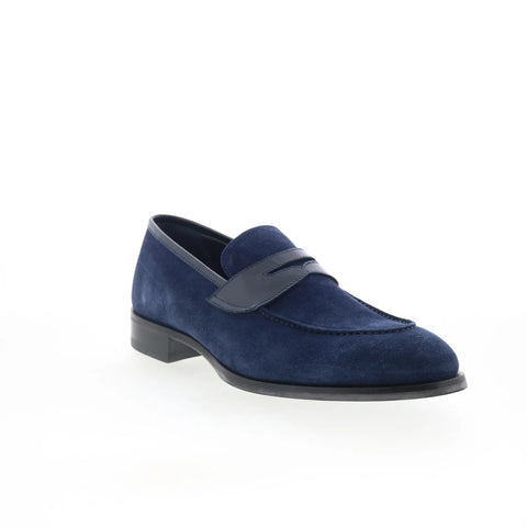 Di Bianco Brera Mens Blue Suede Slip On Loafers & Slip Ons Penny Shoes