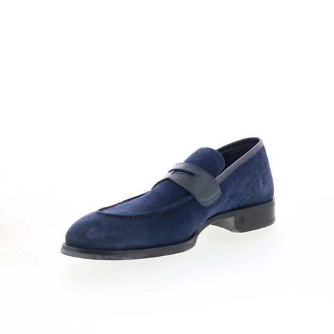 Di Bianco Brera Mens Blue Suede Slip On Loafers & Slip Ons Penny Shoes