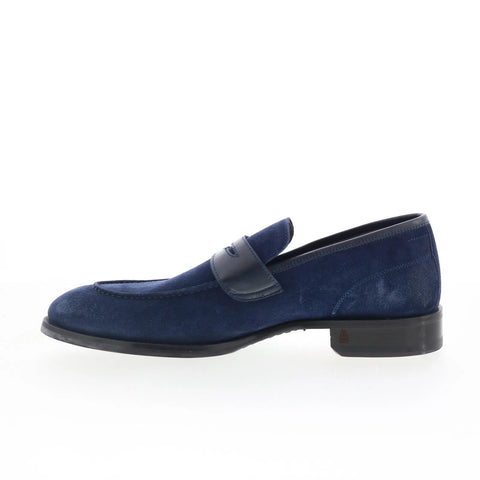 Di Bianco Brera Mens Blue Suede Slip On Loafers & Slip Ons Penny Shoes