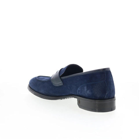 Di Bianco Brera Mens Blue Suede Slip On Loafers & Slip Ons Penny Shoes