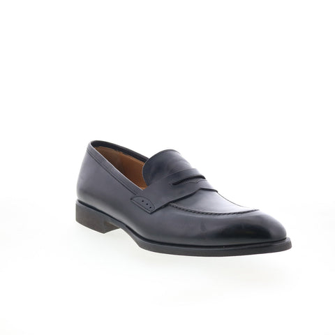 Di Bianco Brera Mens Black Leather Slip On Loafers & Slip Ons Penny Shoes