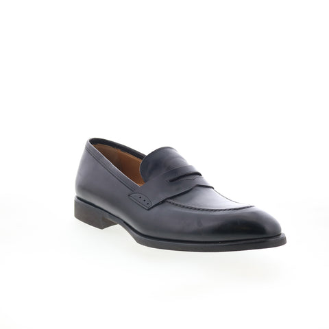 Di Bianco Brera Mens Black Leather Slip On Loafers & Slip Ons Penny Shoes