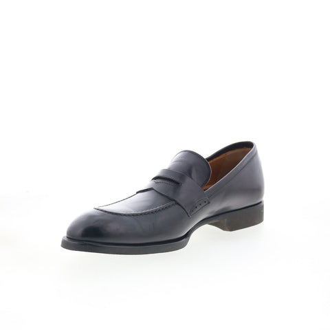 Di Bianco Brera Mens Black Leather Slip On Loafers & Slip Ons Penny Shoes