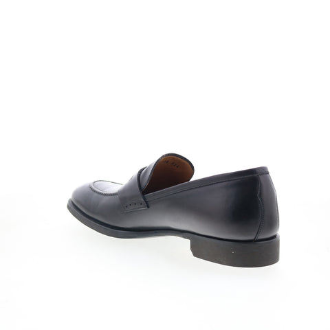 Di Bianco Brera Mens Black Leather Slip On Loafers & Slip Ons Penny Shoes