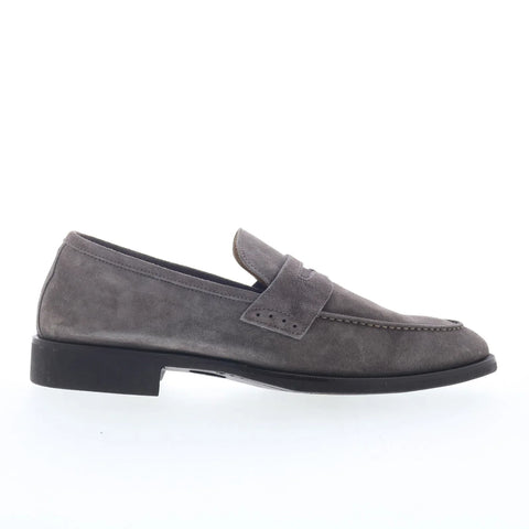 Di Bianco Velour BRERA Mens Gray Leather Loafers & Slip Ons Penny Shoes