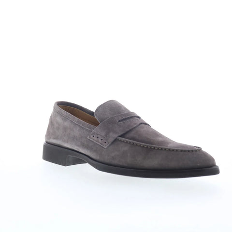 Di Bianco Velour BRERA Mens Gray Leather Loafers & Slip Ons Penny Shoes