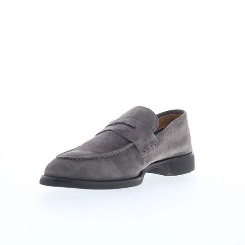 Di Bianco Velour BRERA Mens Gray Leather Loafers & Slip Ons Penny Shoes
