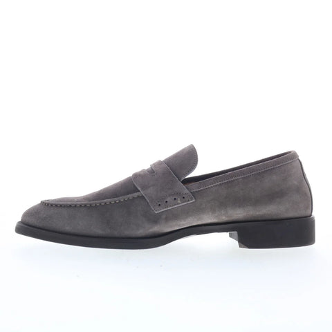 Di Bianco Velour BRERA Mens Gray Leather Loafers & Slip Ons Penny Shoes