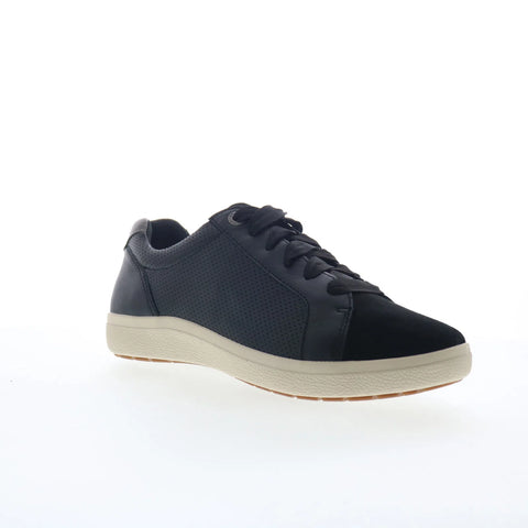 Aetrex Courtney CA100 Womens Black Wide Leather Lifestyle Sneakers Shoes