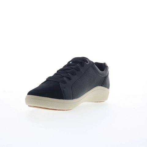 Aetrex Courtney CA100 Womens Black Wide Leather Lifestyle Sneakers Shoes