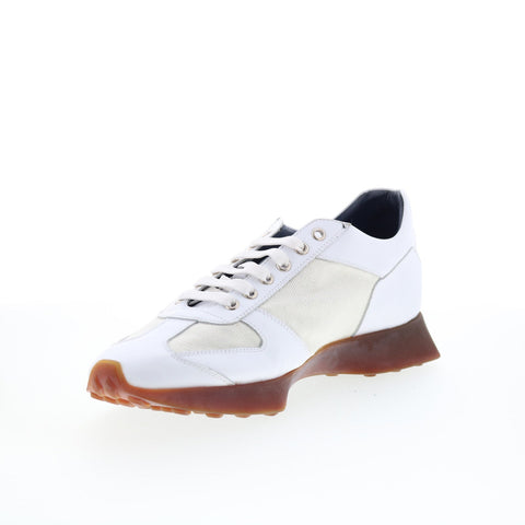 Di Bianco Carpi Mens White Leather Lace Up Lifestyle Sneakers Shoes