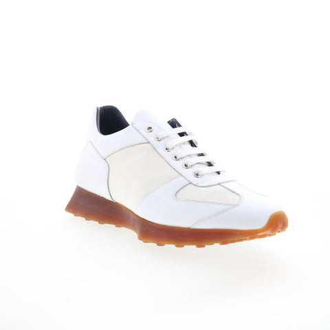 Di Bianco Carpi Mens White Leather Lace Up Lifestyle Sneakers Shoes
