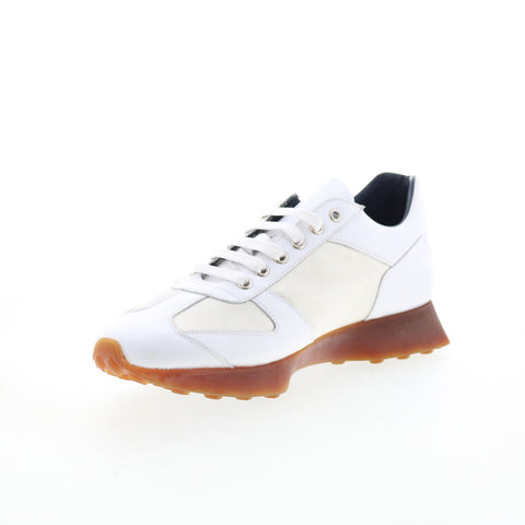 Di Bianco Carpi Mens White Leather Lace Up Lifestyle Sneakers Shoes