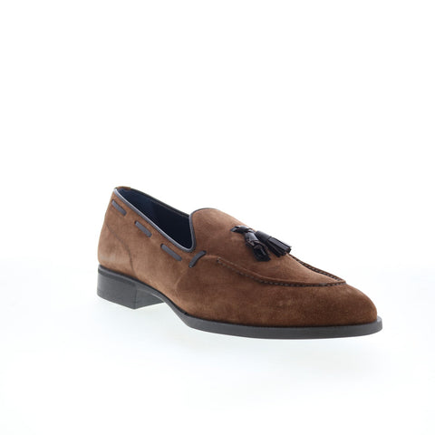 Di Bianco Cercola Mens Brown Suede Slip On Loafers & Slip Ons Tasseled Shoes
