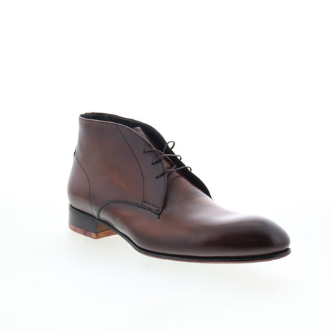 Di Bianco Circles Buttom Mens Brown Leather Lace Up Chukkas Boots
