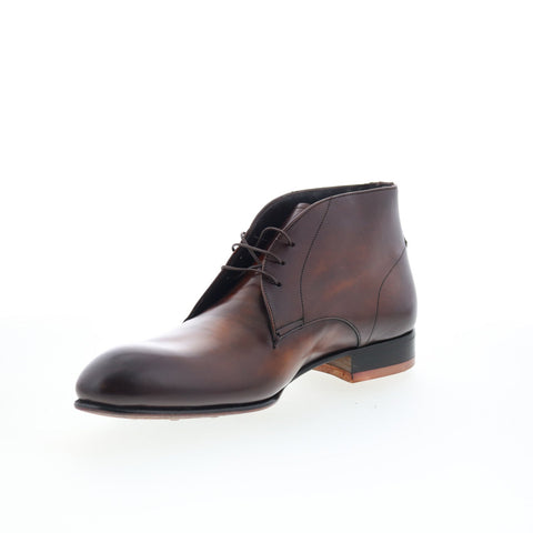 Di Bianco Circles Buttom Mens Brown Leather Lace Up Chukkas Boots