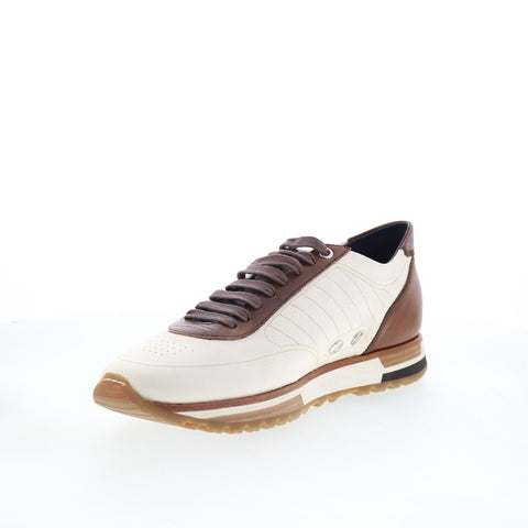 Di Bianco Daytona Laser Mens White Leather Lace Up Lifestyle Sneakers Shoes