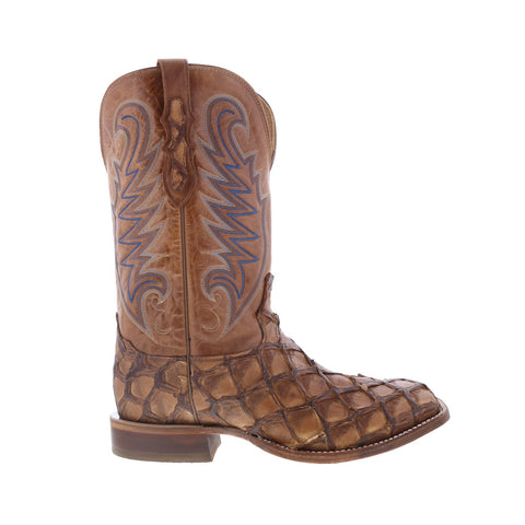 Tony Lama Everett Pirarucu Made In USA Mens Brown Wide Cowboy Western Boots