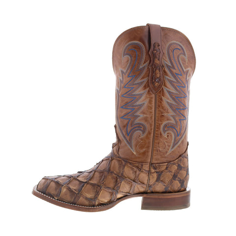 Tony Lama Everett Pirarucu Made In USA Mens Brown Wide Cowboy Western Boots