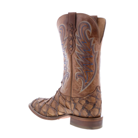 Tony Lama Everett Pirarucu Made In USA Mens Brown Wide Cowboy Western Boots