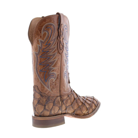 Tony Lama Everett Pirarucu Made In USA Mens Brown Wide Cowboy Western Boots