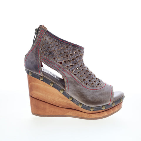 Bed Stu Odette F399031 Womens Gray Leather Zipper Wedges Sandals Shoes