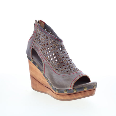 Bed Stu Odette F399031 Womens Gray Leather Zipper Wedges Sandals Shoes