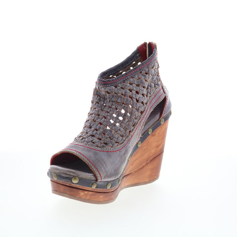 Bed Stu Odette F399031 Womens Gray Leather Zipper Wedges Sandals Shoes