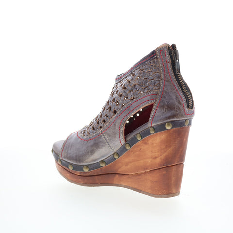 Bed Stu Odette F399031 Womens Gray Leather Zipper Wedges Sandals Shoes