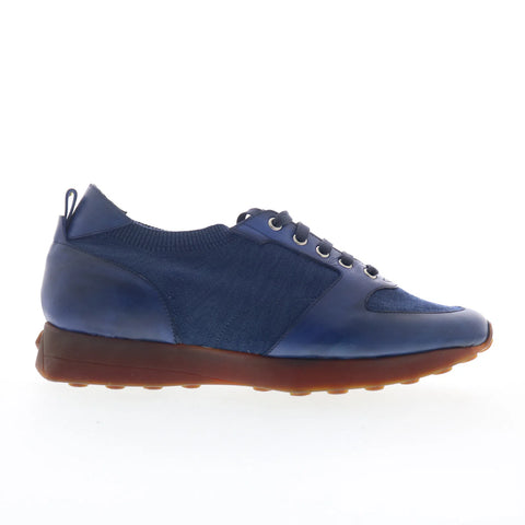 Di Bianco Forza Mens Blue Leather Lace Up Lifestyle Sneakers Shoes